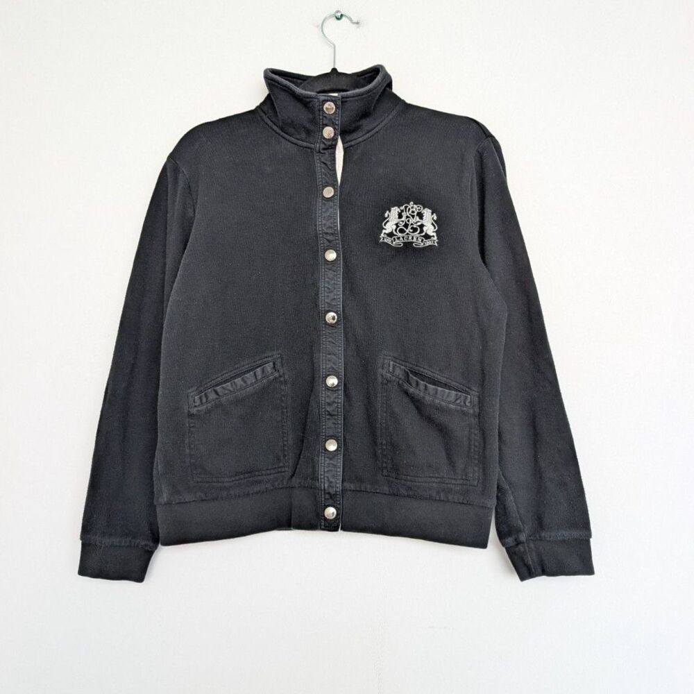 Vintage Ralph Lauren Crest Logo Embroidery Snap Button Sweater Jacket Sz L